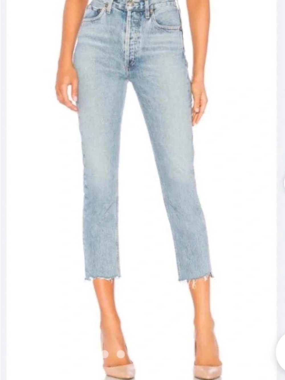AGOLDE Riley High Rise Straight Crop Raw Hem in Light Indigo. Size 25